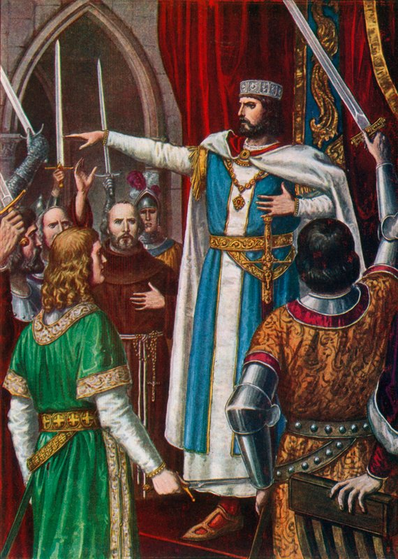 Burgundin Rudolf II kruunataan lombardien kuninkaaksi Paviassa vuonna 923. tekijältä Tancredi Scarpelli