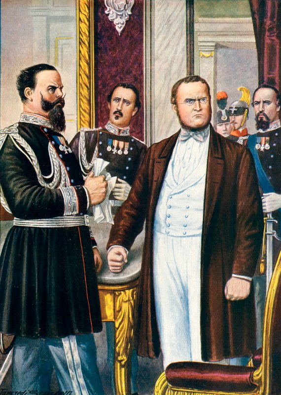 Victor Emanuel ja Cavour saavat tietää Villafrancan aseleposta 12. heinäkuuta 1859 tekijältä Tancredi Scarpelli