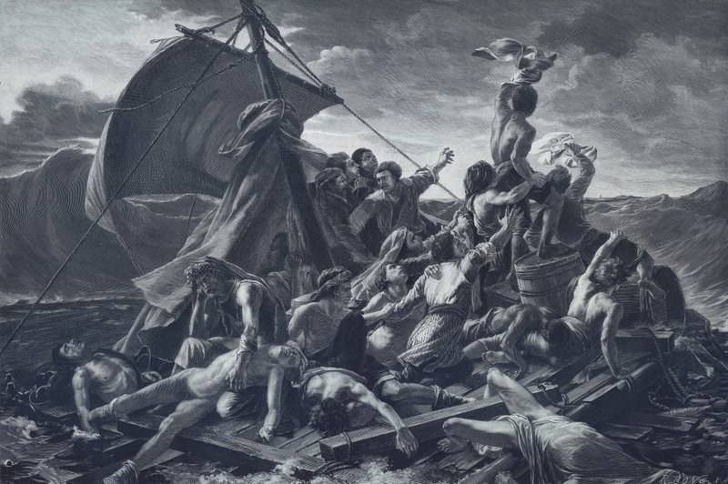 Medusan lautta (litho) tekijältä Theodore (after) Gericault