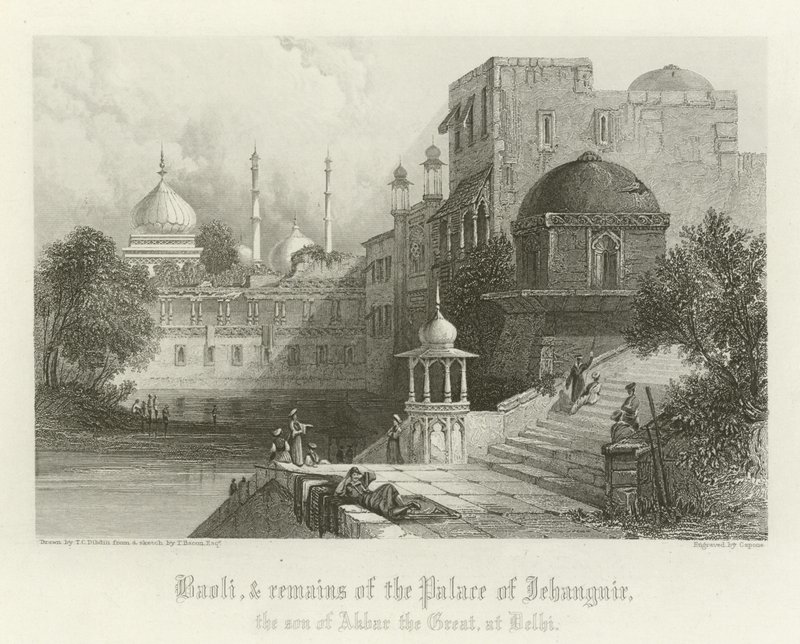 Baoli ja Jahangirin palatsin jäännökset, Delhi, Intia tekijältä Thomas Colman Dibdin