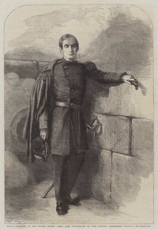 Yhdysvaltain armeijan majuri Anderson, Charlestonin satamassa sijaitsevan Sumterin linnakkeen entinen komentaja. tekijältä Thomas Nast