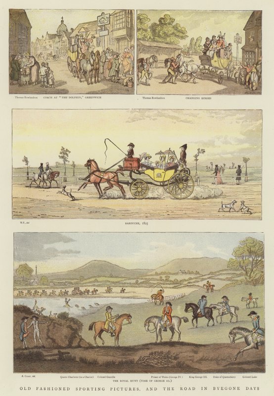 Vanhanaikaisia urheilukuvia ja tie menneinä päivinä (chromolitho) tekijältä Thomas Rowlandson