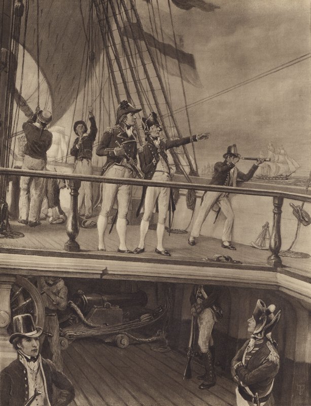 Nelsons Chase Ranskan laivaston perässä, 1805 tekijältä Thomas after Davidson