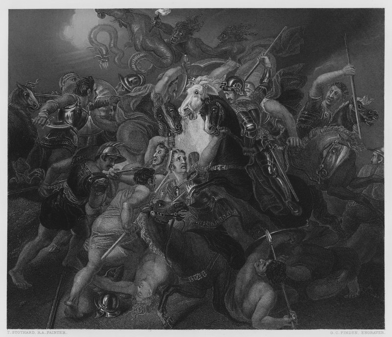 Mytologinen taistelu, kuvasta Vernonin galleriassa tekijältä Thomas Stothard