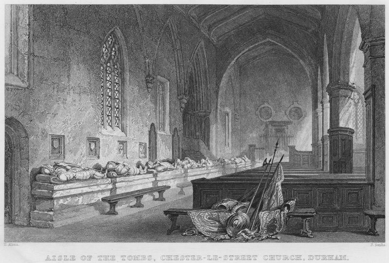 Aisle of the Tombs, Chester-Le-Street Church, Durham (kaiverrus) tekijältä Thomas (after) Allom