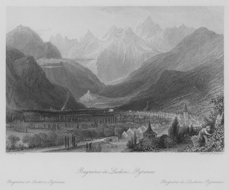 Bagneres de Luchon, Pyreneet (kaiverrus) (kaiverrus) tekijältä Thomas (after) Allom
