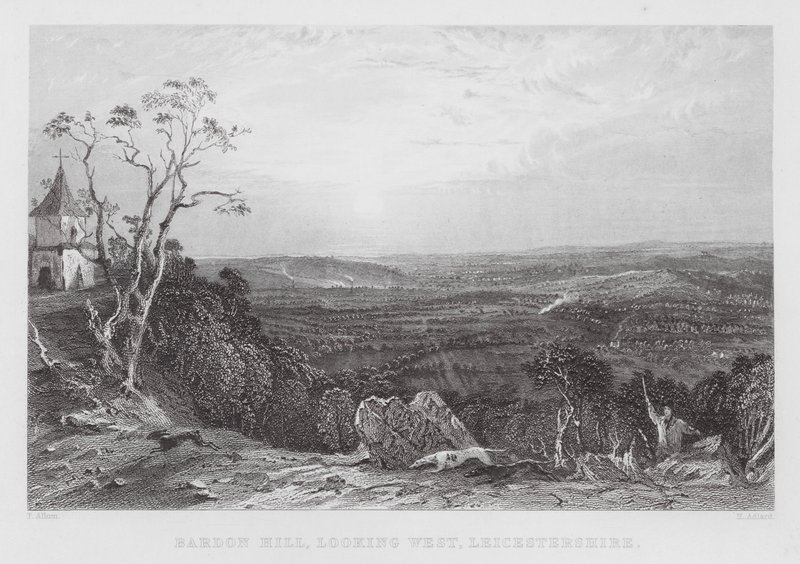Bardon Hill, länteen päin, Leicestershire (kaiverrus) (kaiverrus) tekijältä Thomas (after) Allom