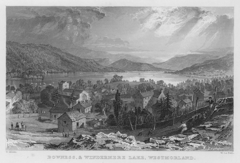 Bowness ja Windermere Lake, Westmorland (kaiverrus) tekijältä Thomas (after) Allom