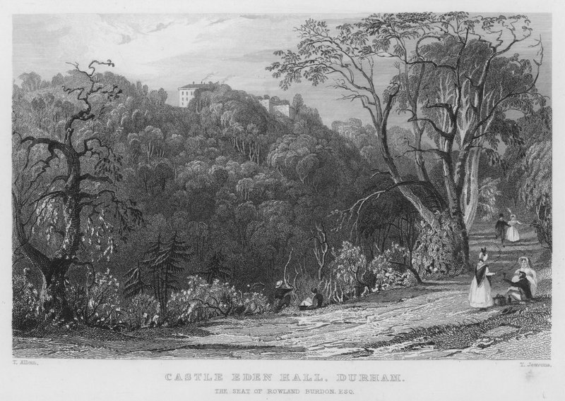 Castle Eden Hall, Durham, Rowland Burdonin kotipaikka (kaiverrus) tekijältä Thomas (after) Allom