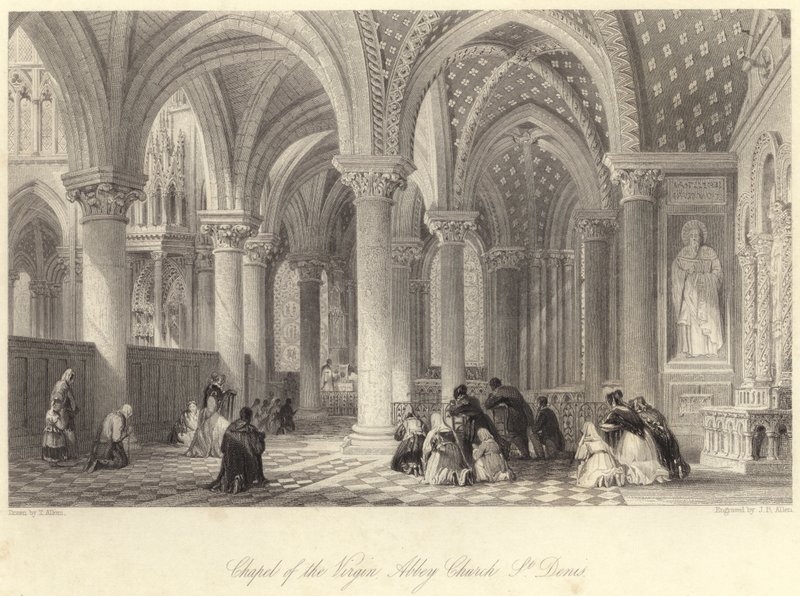 Kappeli Virgin Abbey Church, St Denis (kaiverrus) tekijältä Thomas (after) Allom