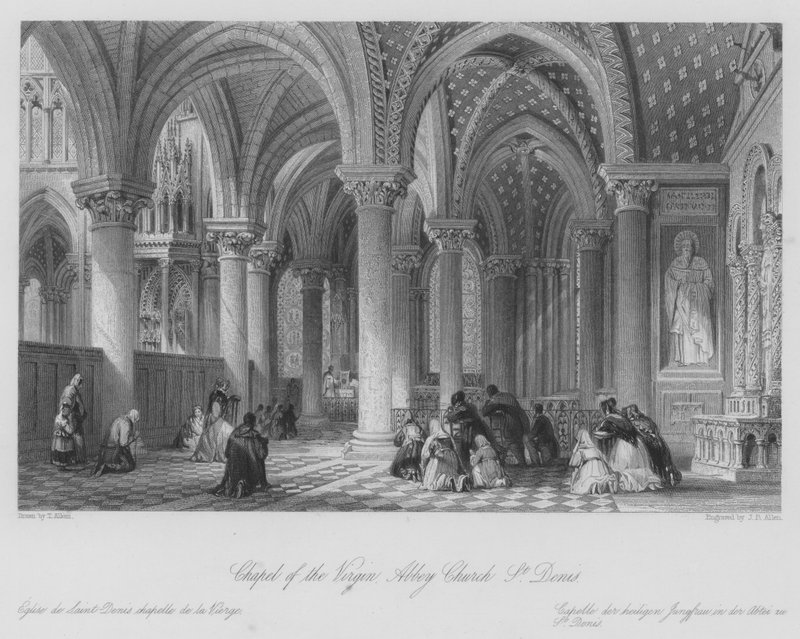 Neitsyt Marian kappeli, luostarikirkko, St Denis (kaiverrus) (kaiverrus) tekijältä Thomas (after) Allom