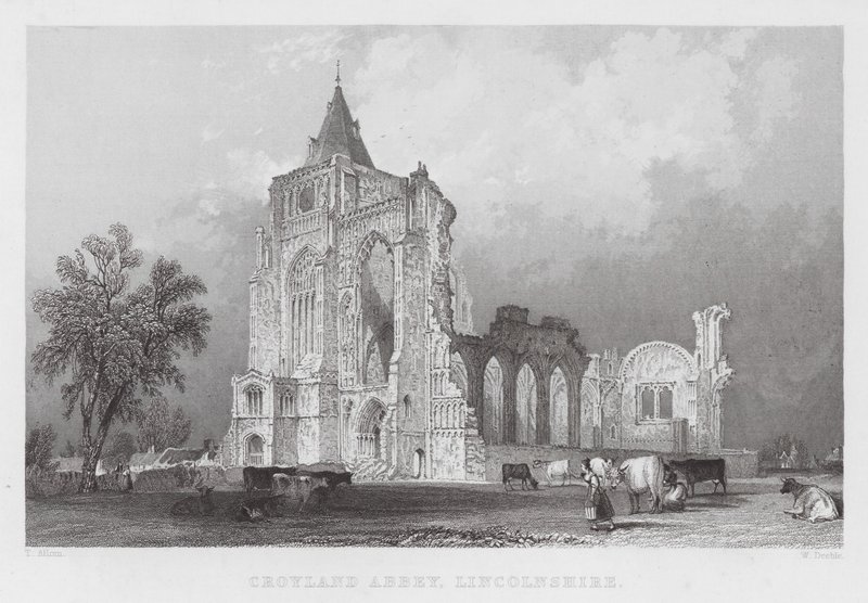 Croyland Abbey, Lincolnshire (kaiverrus) tekijältä Thomas (after) Allom