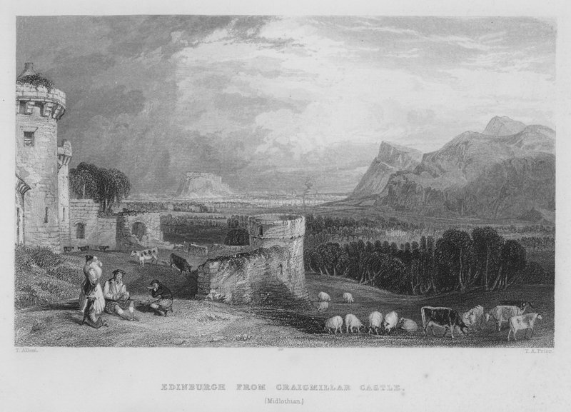Edinburgh Craigmillarin linnasta, Midlothian (kaiverrus) tekijältä Thomas (after) Allom