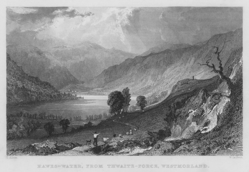 Hawes-Water, Thwaite-Force, Westmorland (kaiverrus) tekijältä Thomas (after) Allom