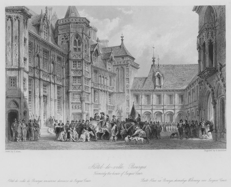 Hotel-de-ville, Bourges, entinen Jacques Coeurin talo (kaiverrus) tekijältä Thomas (after) Allom