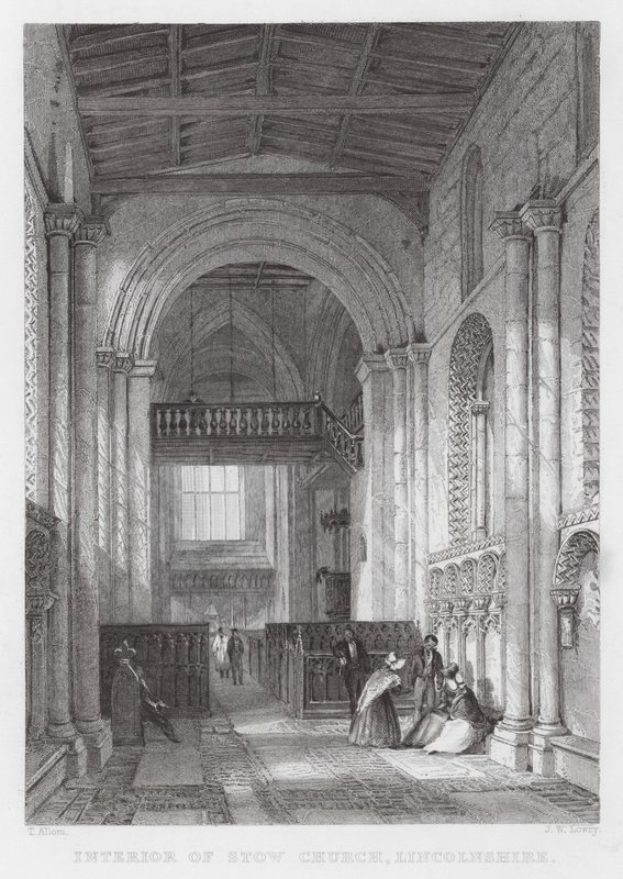 Stow Churchin sisustus, Lincolnshire (kaiverrus) tekijältä Thomas (after) Allom