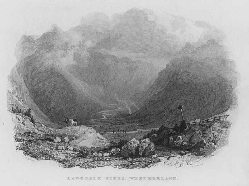 Langdale Pikes, Westmorland (kaiverrus) tekijältä Thomas (after) Allom