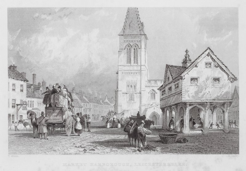 Market Harborough, Leicestershire (kaiverrus) tekijältä Thomas (after) Allom