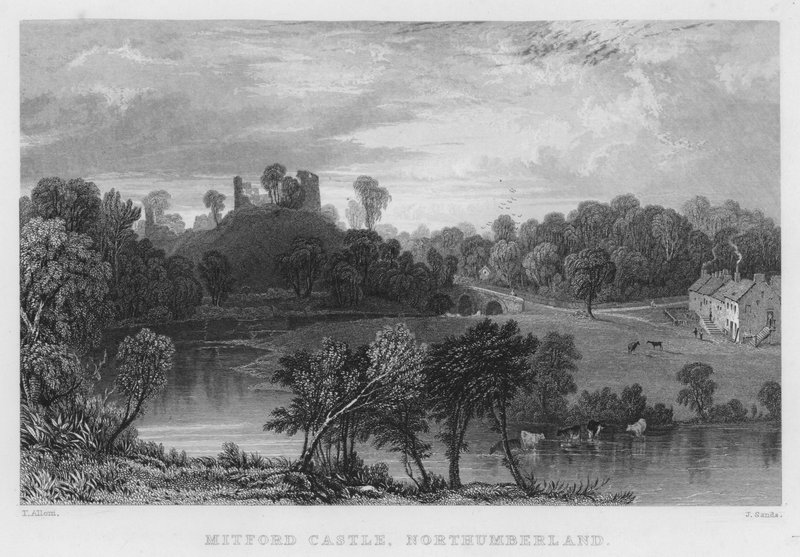 Mitford Castle, Northumberland (kaiverrus) tekijältä Thomas (after) Allom