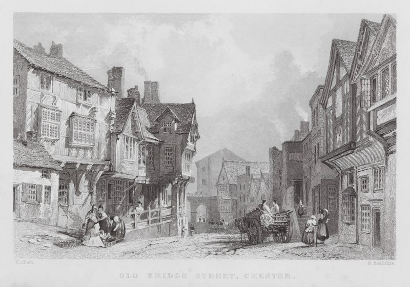Old Bridge Street, Chester (kaiverrus) tekijältä Thomas (after) Allom