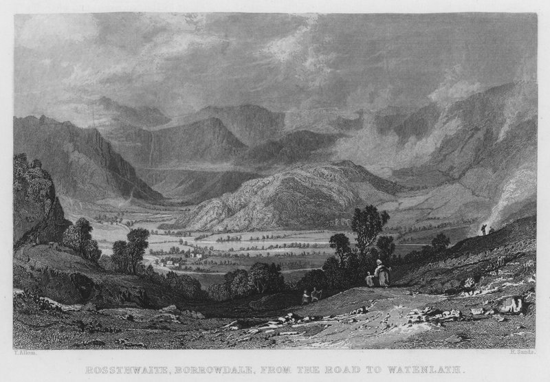 Rossthwaite, Borrowdale, tieltä Watenlathiin (kaiverrus) tekijältä Thomas (after) Allom
