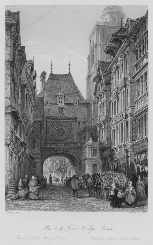 Rue de la Grosse-Horloge, Rouen (kaiverrus) tekijältä Thomas (after) Allom