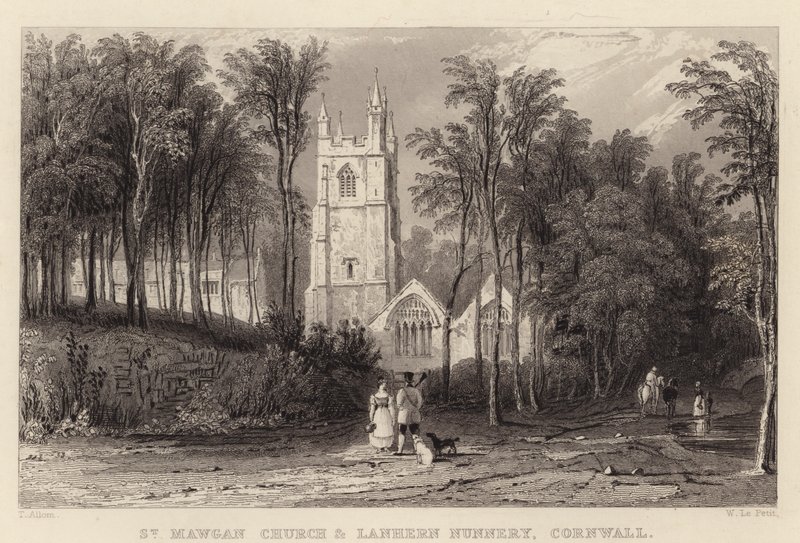 St Mawgan Church i Lanhern Nunnery, Cornualla (gravat) finlandès tekijältä Thomas (after) Allom