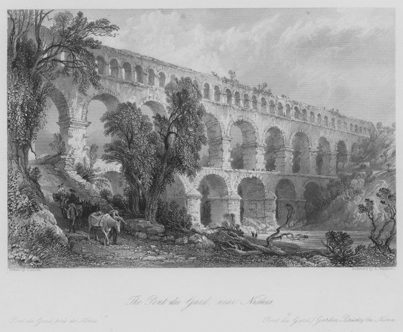 Pont du Gard, lähellä Nismesiä (kaiverrus) tekijältä Thomas (after) Allom