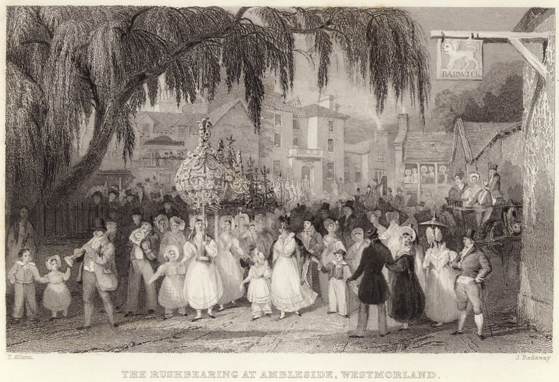 The Rushbearing at Ambleside, Westmorland (kaiverrus) tekijältä Thomas (after) Allom