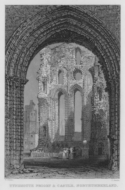 Tynemouth Priory ja Castle, Northumberland (kaiverrus) tekijältä Thomas (after) Allom