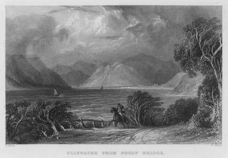 Ullswater Pooleyn sillalta (kaiverrus) tekijältä Thomas (after) Allom