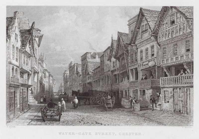 Water-Gate Street, Chester (kaiverrus) tekijältä Thomas (after) Allom