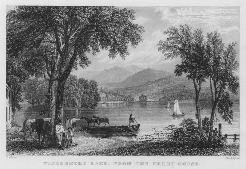 Windermere Lake, Ferry Housesta (kaiverrus) tekijältä Thomas (after) Allom