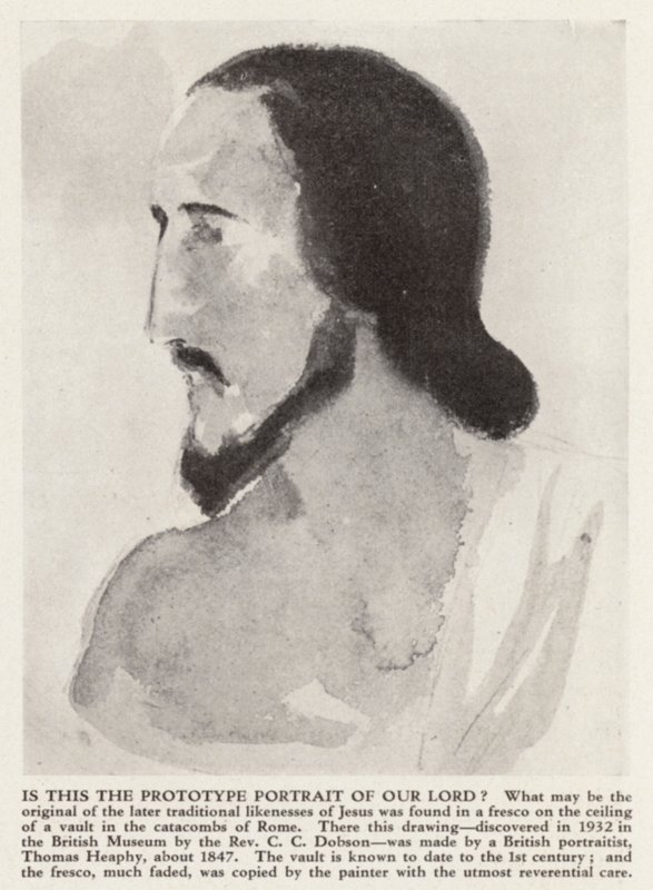 Jeesuksen Kristuksen muotokuva Rooman katakombeista (litho) tekijältä Thomas (after) Heaphy