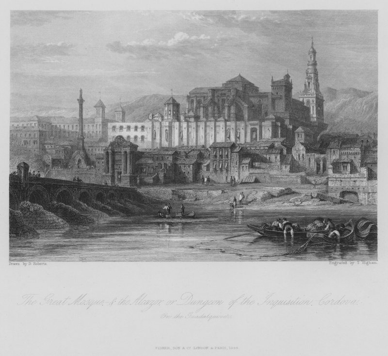 Alcazorin suuri moskeija tai inkvisition vankityrmä, Cordoba, Espanja (kaiverrus) tekijältä Thomas (after) Higham