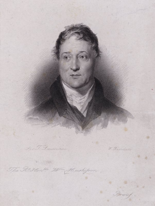 William Huskisson, englantilainen poliitikko ja rahoittaja, kuoli rautatieonnettomuudessa, kun Robert Stephensonin uraauurtava höyryveturi Rocket ajoi hänen ylitseen (kaiverrus) tekijältä Thomas (after) Lawrence