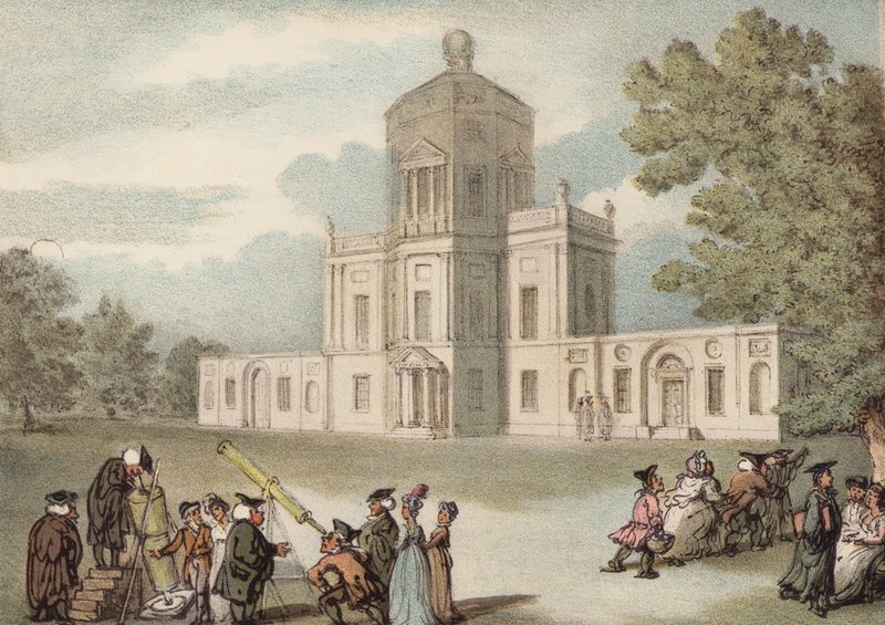 Eteläinen näkymä Oxfordin observatorioon (värilitho) tekijältä Thomas (after) Rowlandson