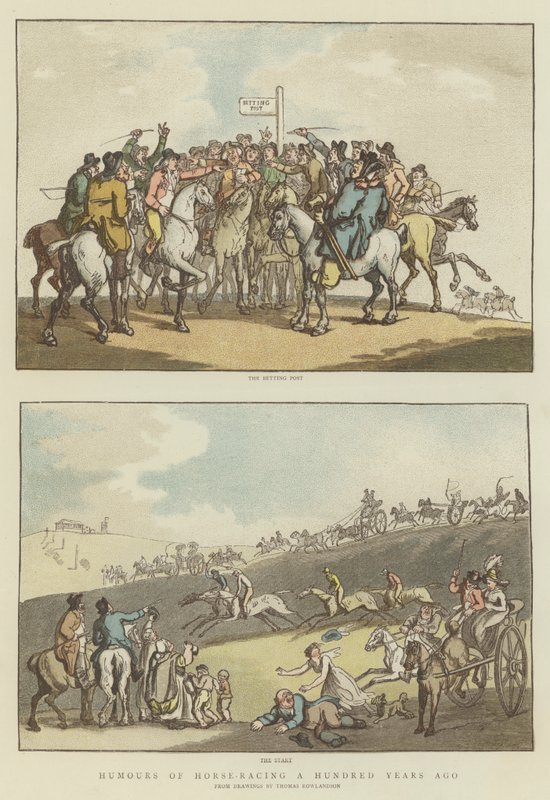 Huumoria hevoskilpailuista sata vuotta sitten (chromolitho) tekijältä Thomas (after) Rowlandson