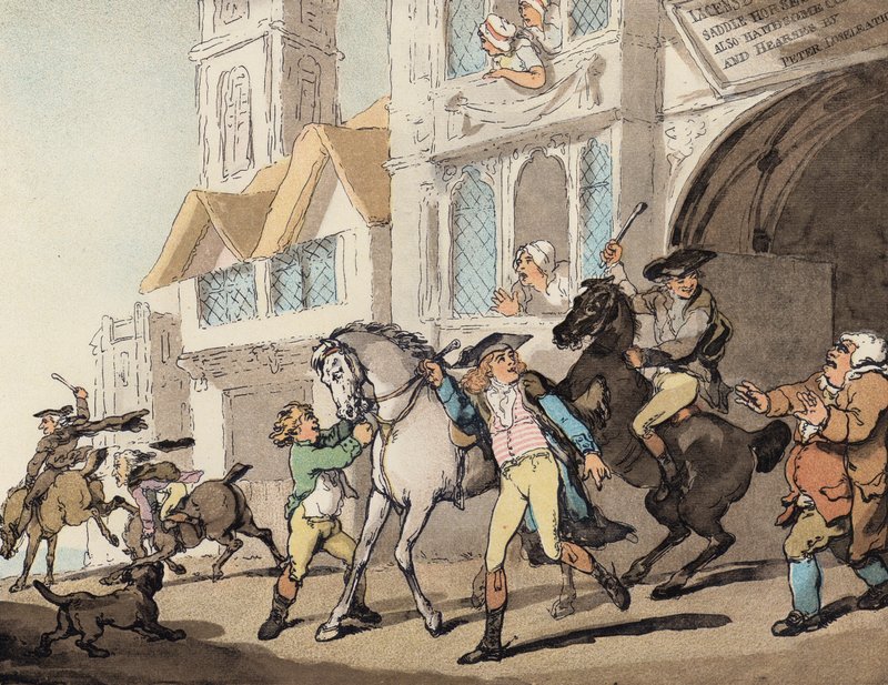 Lähde mäyrälle (värilitho) tekijältä Thomas (after) Rowlandson