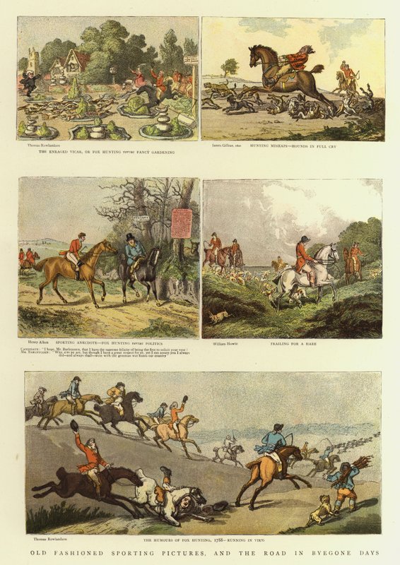 Vanhanaikaisia urheilukuvia ja tie menneinä päivinä (värilitho) tekijältä Thomas (after) Rowlandson