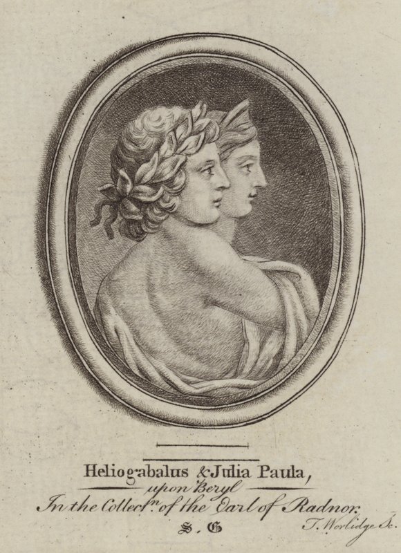 Heliogabalus, Rooman keisari ja keisarinna Julia Paula (kaiverrus) tekijältä Thomas (after) Worlidge