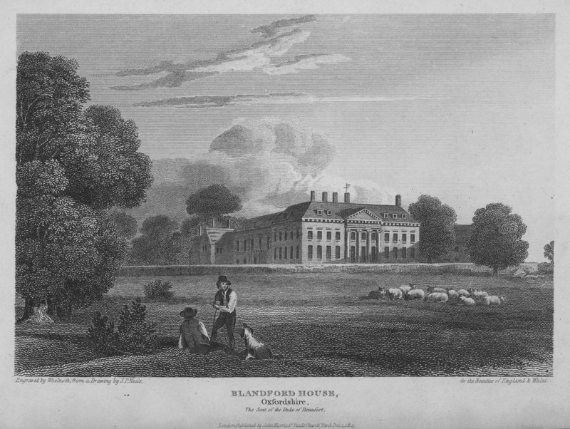 Blandford House, Oxfordshire, Beaufortin herttuoiden kotipaikka (kaiverrus) tekijältä Thomas A. Woolnoth