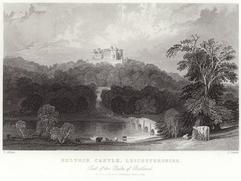 Belvoirin linna Leicestershiressä tekijältä Thomas Allom