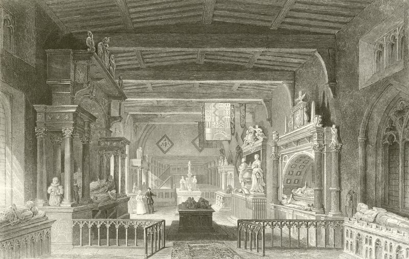 Rutlandin kreivien muistomerkit Bottesfordin kirkossa, Leicestershire (Leicestershire). tekijältä Thomas Allom