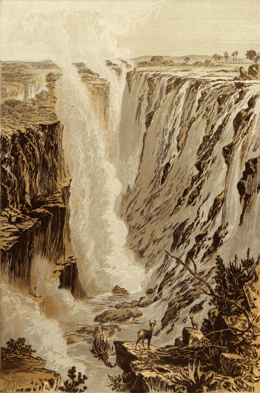 Victoria Fall, Zambesi, kuilun itäpäästä (chromolitho) tekijältä Thomas Baines