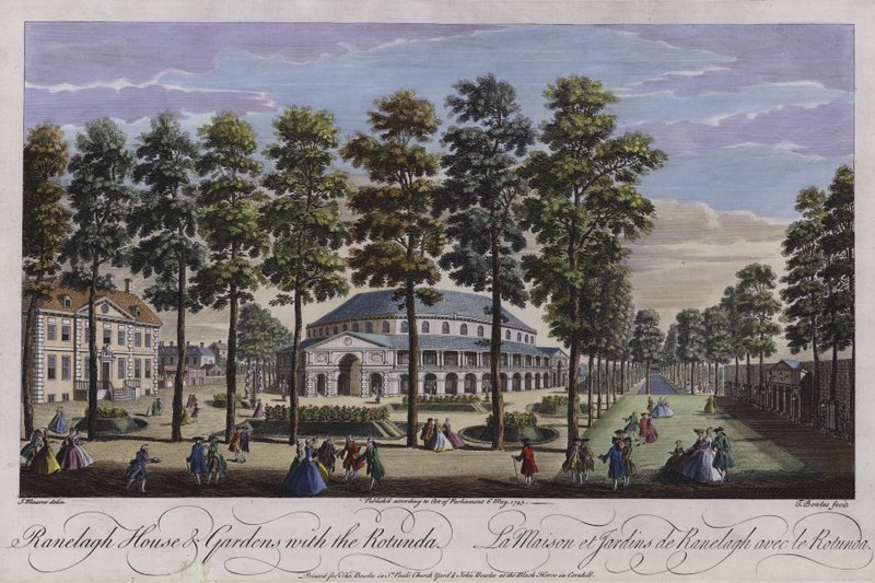 Ranelaghin talo ja puutarha Rotundan kanssa, Lontoo, 1745 tekijältä Thomas Bowles