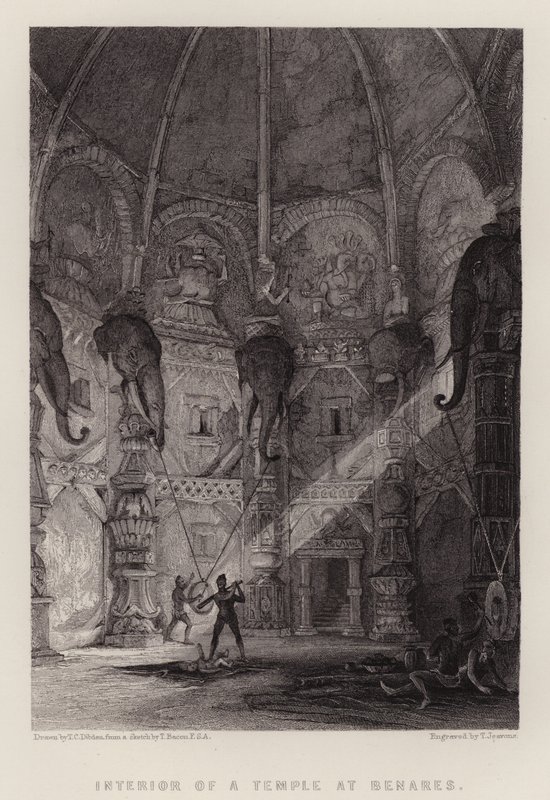 Benaresin temppelin sisustus (väri litho) tekijältä Thomas Colman (after) Dibdin