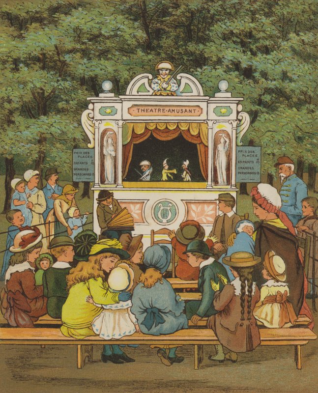 Pariisi: Punch and Judy (värilitografia). tekijältä Thomas Crane