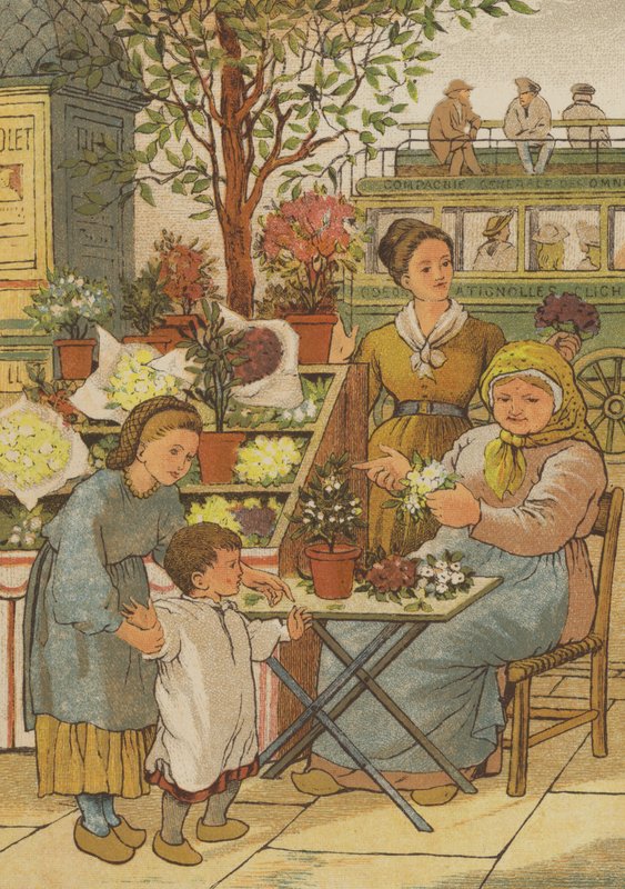 Pariisi: kukkakioski (väri litho) tekijältä Thomas Crane