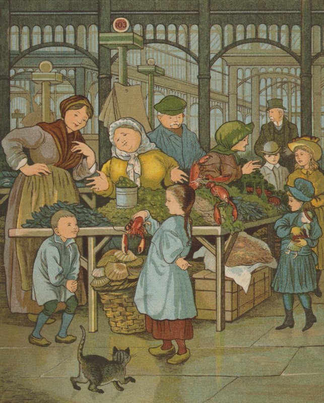 Pariisi: markkinat (väri litho) tekijältä Thomas Crane